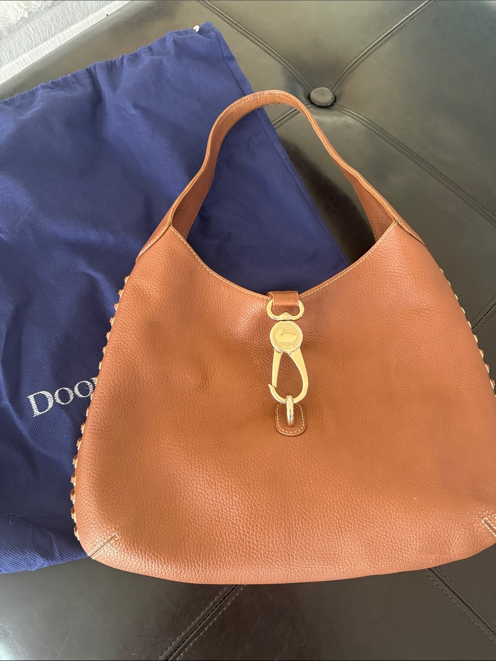 Dooney & Bourke Brown Pebbled Leather Shoulder Hobo with Gold Hardware